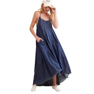 Free People Denim Dreams Sleeveless 2-Way Pullover Flowy Silhouette MidiDress: L